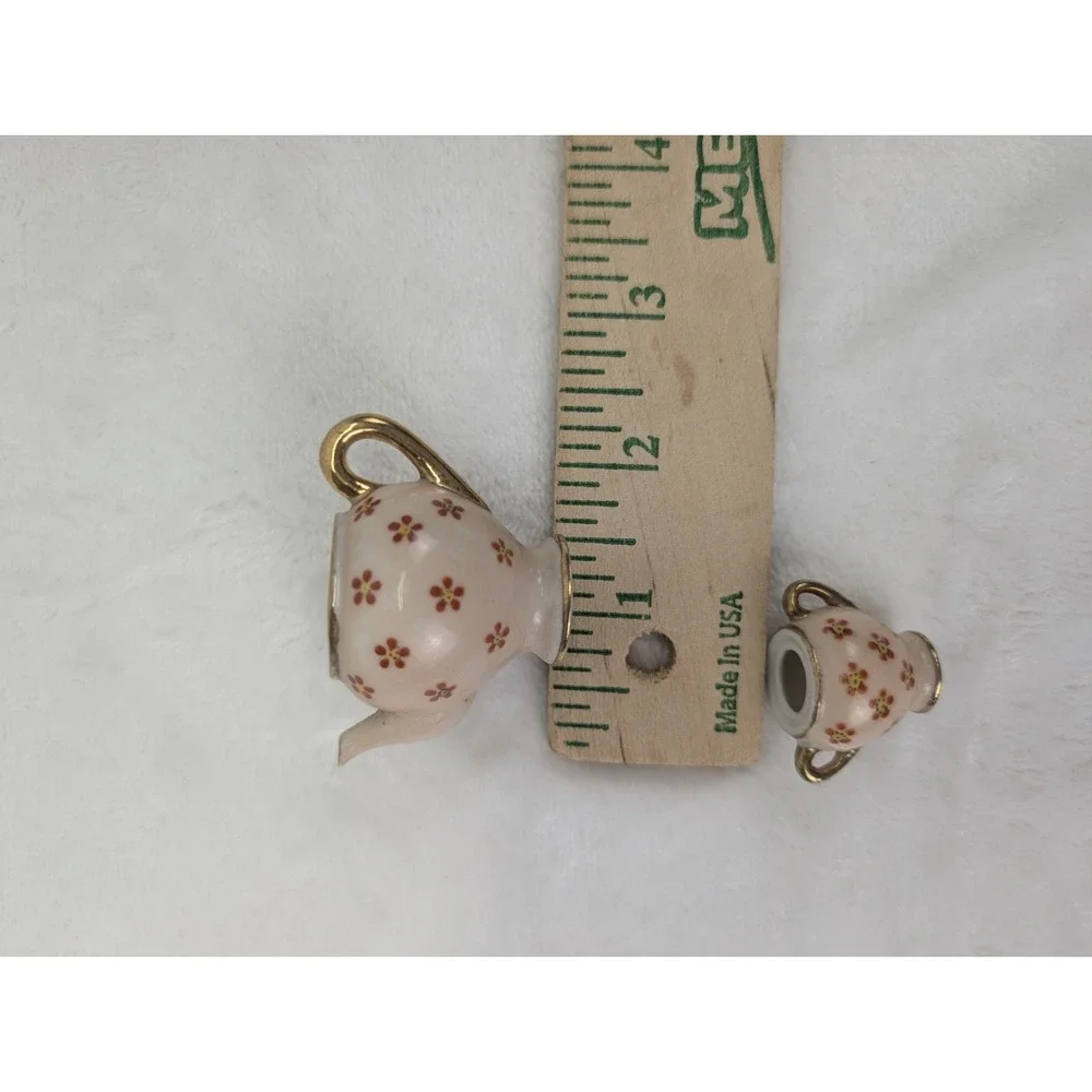 Vintage Occupied Japan Miniature Porcelain Tea Set Tray Teapot Cups Gold‎ Trim